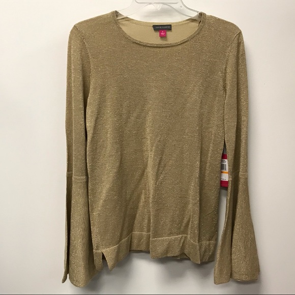 NWT Vince Camuto Gold Bell Sleeve Shimmer Sweater. - Picture 3 of 5